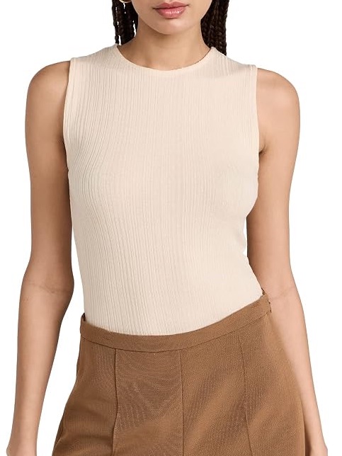 Vince Variegated Rib Knit Shell Tank In Birch Size S Nwt